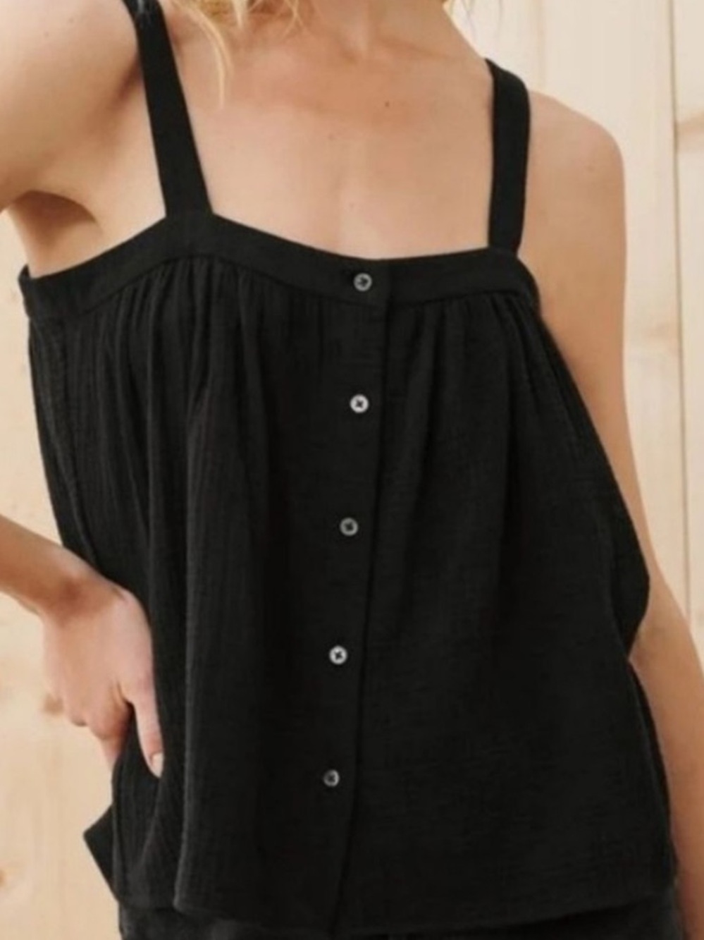 Jenni Kayne Cypress black cotton button down tank top ladies size Large